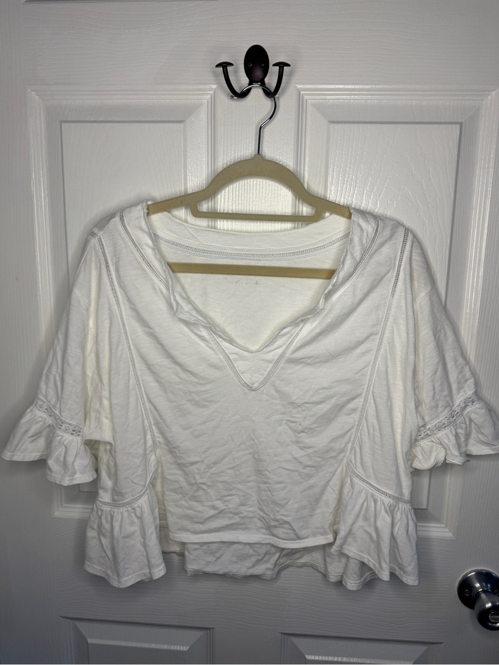 aerie White V-Neck Ruffle Sleeve Tunic